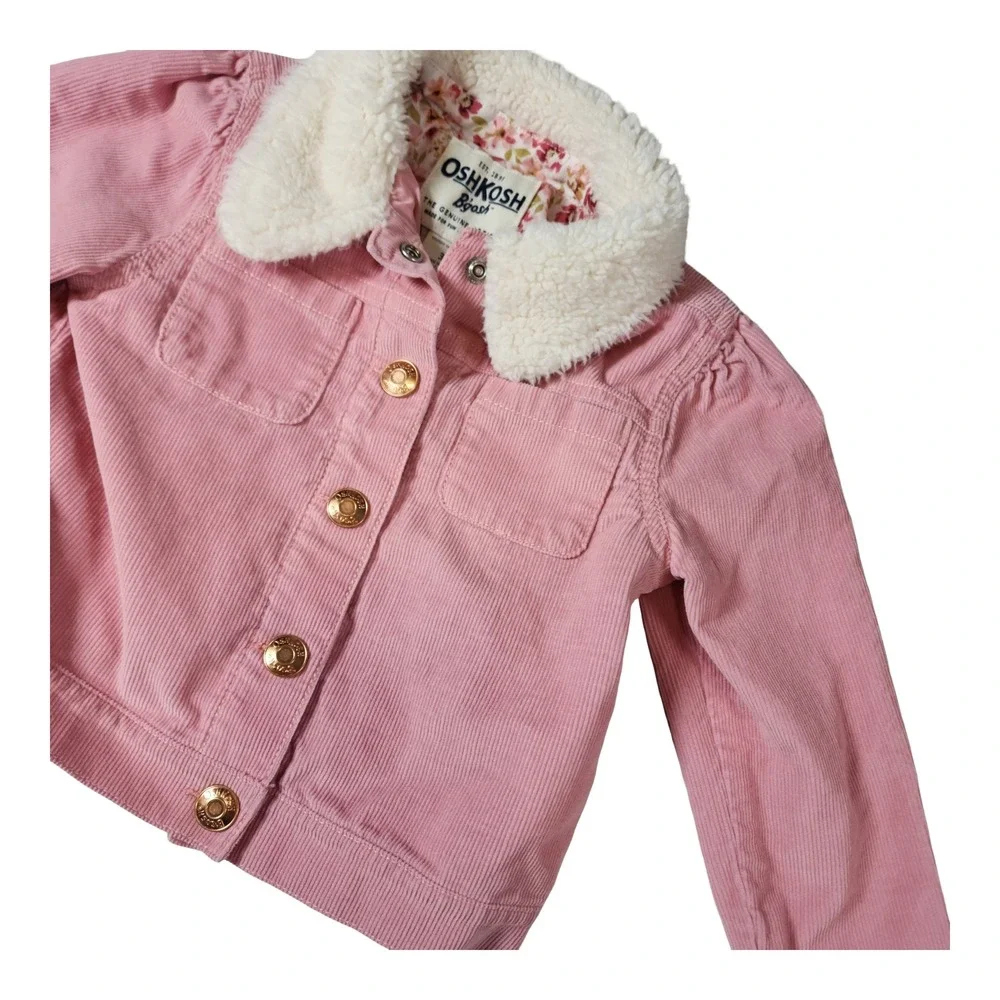 OshKosh Bgosh Toddler Girls Pink Corduroy Jacket Faux Shearling Collar 3T‎